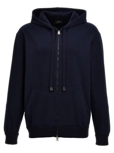 Brioni Piquet Cotton Hoodie Sweatshirt Blue