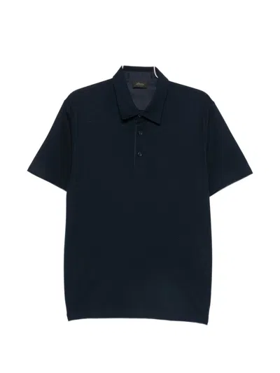 Brioni Piquet Cotton Polo Shirt In Blue