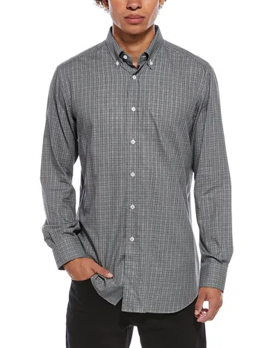 Brioni Plaid Button Up Dress Shirt In Black