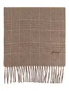 Brioni Plaid Fringe Scarf In Gray