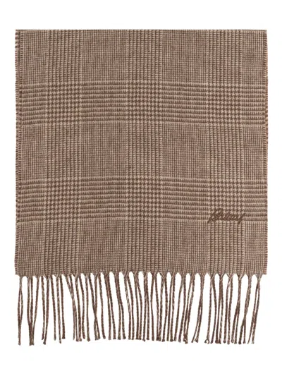 Brioni Plaid Fringe Scarf In Gray