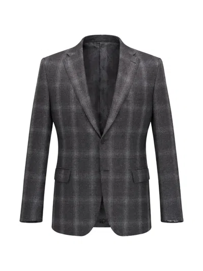 Brioni Plaid Notch Lapels Jacket In Gray