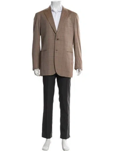 Pre-owned Brioni Plaid Print Blazer In Brown