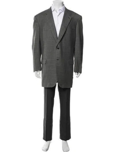 Pre-owned Brioni Plaid Print Blazer In Grey