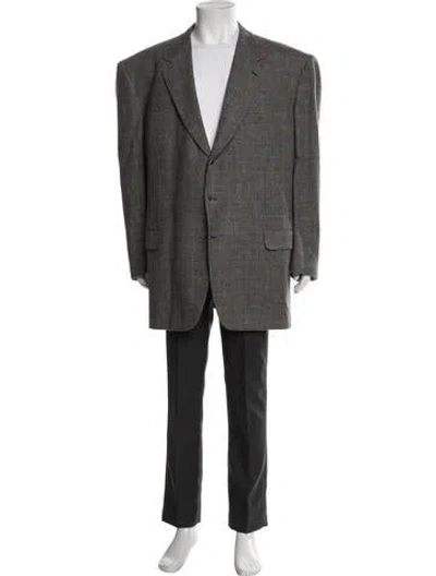 Pre-owned Brioni Plaid Print Blazer In Grey