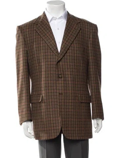 Pre-owned Brioni Plaid Print Jacket In Brown