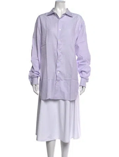 Pre-owned Brioni Plaid Print Long Sleeve Button-up Top In Purple