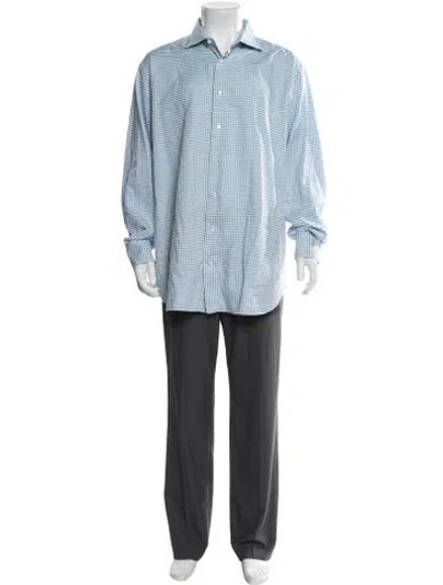 Pre-owned Brioni Plaid Print Long Sleeve Dress Shirt In Blue