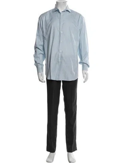 Pre-owned Brioni Plaid Print Long Sleeve Dress Shirt In Blue