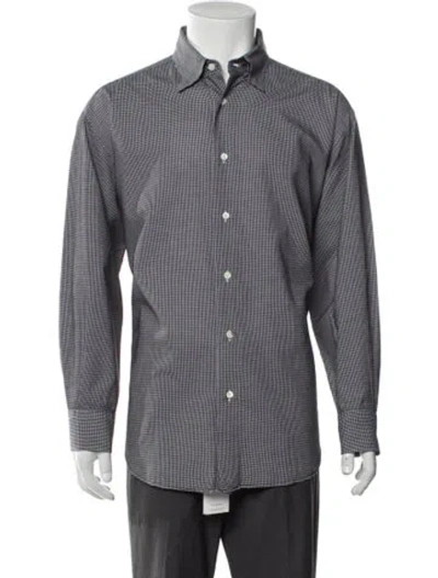 Pre-owned Brioni Plaid Print Long Sleeve Shirt In Black