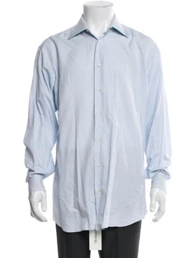 Pre-owned Brioni Plaid Print Long Sleeve Shirt In Blue