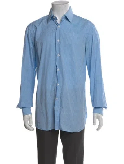 Pre-owned Brioni Plaid Print Long Sleeve Shirt In Blue