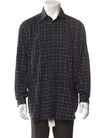 Pre-owned Brioni Plaid Print Long Sleeve Shirt In Blue