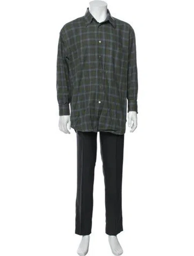 Pre-owned Brioni Plaid Print Long Sleeve Shirt In Green