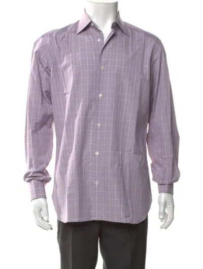 Pre-owned Brioni Plaid Print Long Sleeve Shirt In Purple