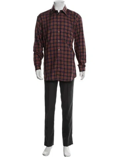 Pre-owned Brioni Plaid Print Long Sleeve Shirt In Red