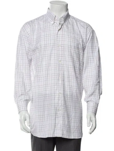 Pre-owned Brioni Plaid Print Long Sleeve Shirt In White