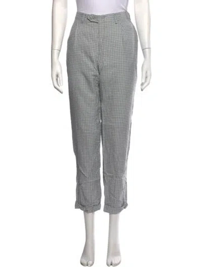 Pre-owned Brioni Plaid Print Straight Leg Pants In Silver