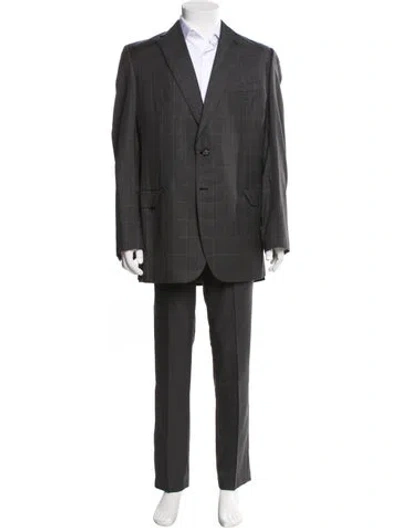 Pre-owned Brioni Plaid Print Two-piece Blazer In Gray