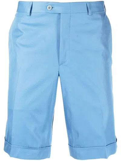 Brioni Plain Cotton Tailored Trousers In 蓝色
