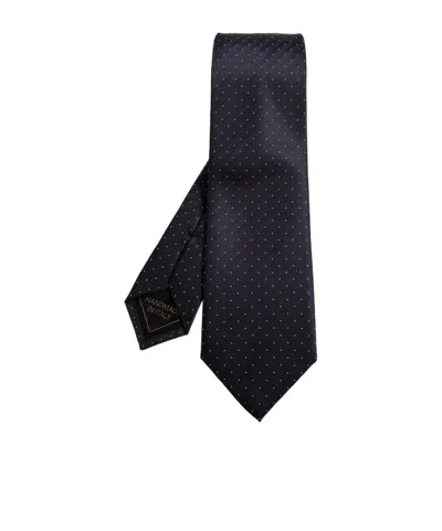 Brioni Polka-dot Herringbone Tie In Black