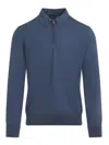 Brioni Long Sleeves Zip Polo In Blue