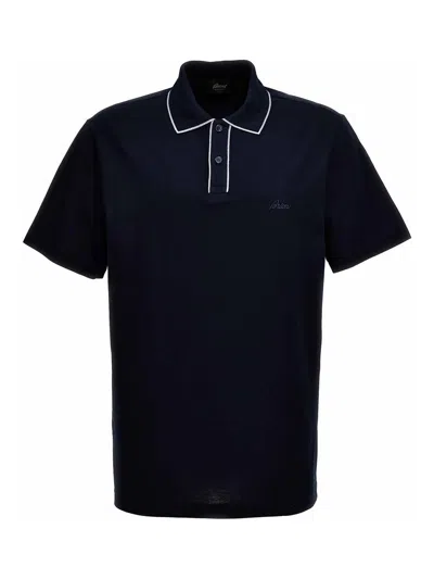 Brioni Logo Embroidery Polo Shirt In Blue