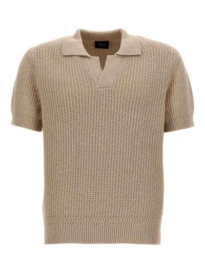Brioni Knitted Polo Shirt In Beige