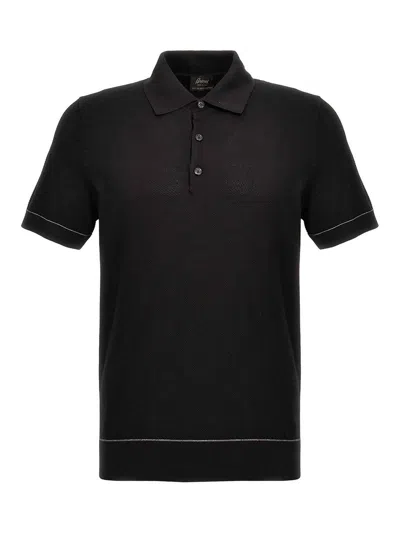 Brioni Textured Polo Shirt In Black