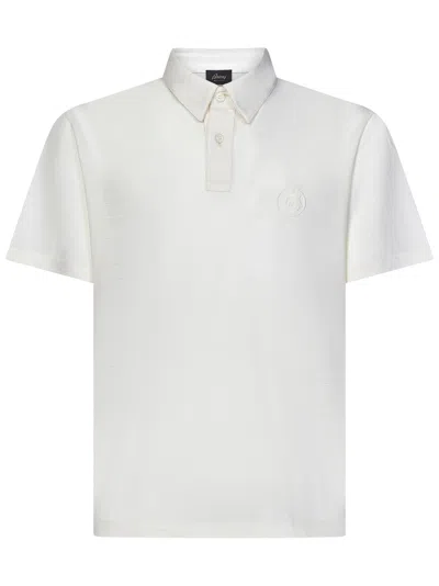 Brioni Golf Logo White Polo Shirt In Panna