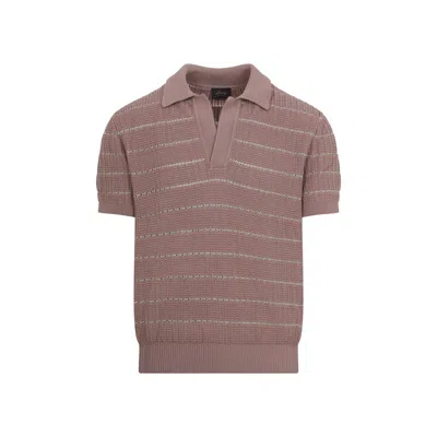 Brioni Rose Mole Powder Cotton Short Sleeves Open Polo In Brown