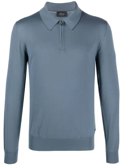 Brioni Polo-collar Wool Jumper In Blau