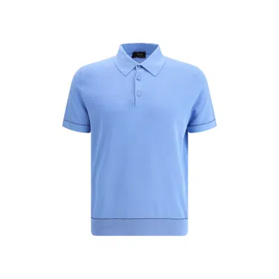Brioni Polo Shirt In Sky Blue/midnight Bl