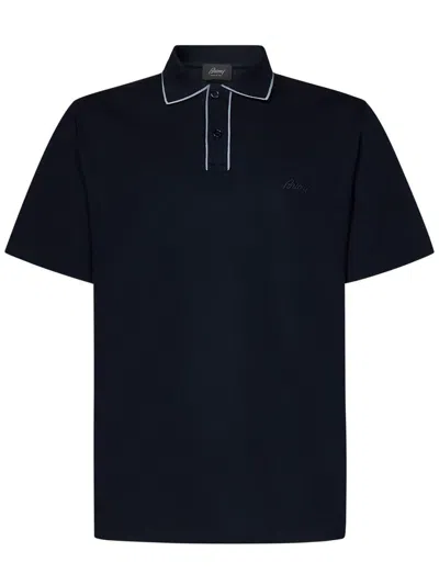 Brioni Embroidered-logo Cotton Polo Shirt In Blue