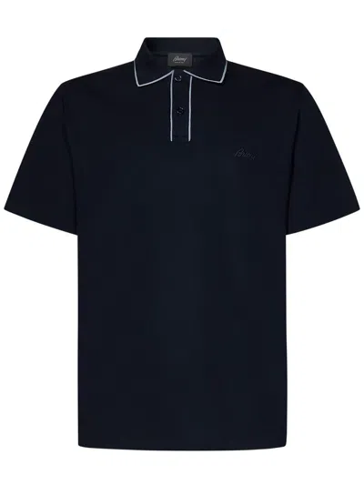 Brioni Embroidered-logo Cotton Polo Shirt In 蓝色的