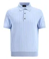 Brioni Striped Polo Sweater In Lightblue