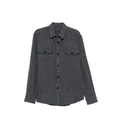 Brioni Prince Of Wales Check Cashmere Overshirt In Gray