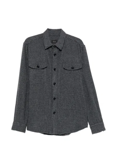 Brioni Prince Of Wales Check Wool Shirt In Gray
