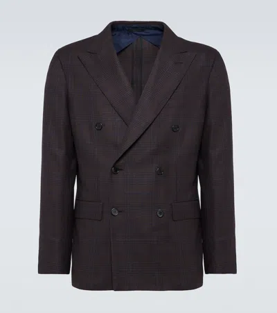 Brioni Prince Of Wales Checked Wool Blazer In Brown