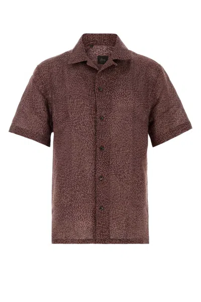 Brioni Printed Linen Shirt In Burgundy