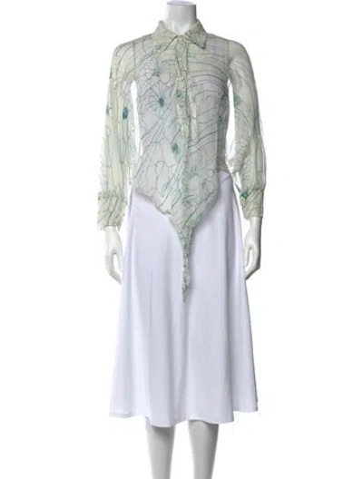 Pre-owned Brioni Printed Mock Neck Button-up Top In Multi