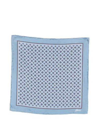 Brioni Printed Silk Pocket Square In Blue