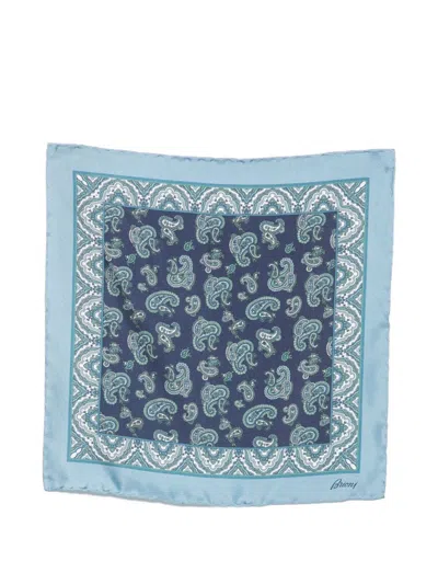Brioni Printed Silk Pocket Square In Blue