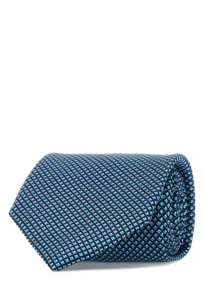 Brioni Printed Silk Tie In Blue