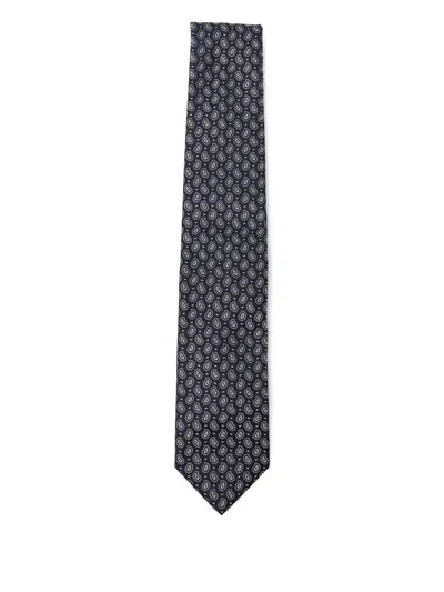 Brioni Printed Silk Tie In Blue