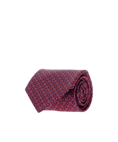 Brioni Crav. Stand. 8x150 Silk Micro Motif Print In Pink