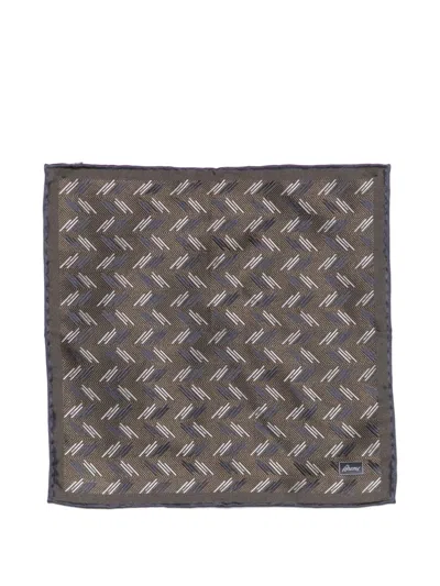 Brioni Pritned Silk Foulard In Brown