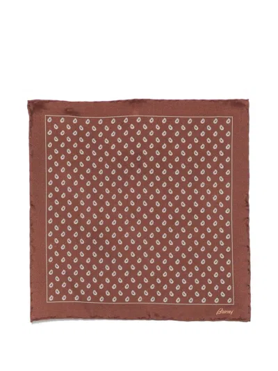 Brioni Pritned Silk Foulard In Brown