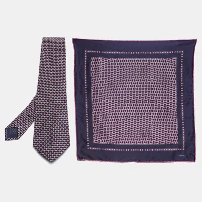 Pre-owned Brioni Purple Printed Satin Pocket Square And Tie
