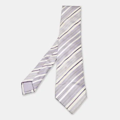 Pre-owned Brioni Purple/white Diagonal Striped Silk Tie